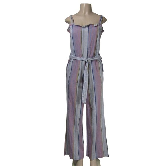 CHASER NWT Striped Linen Blend Jumpsuit Boho Beach Coastal Retro Festival M - Picture 1 of 11